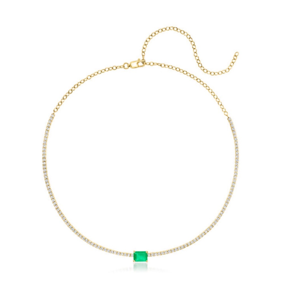 Yellow Gold Diamond and Emerald Choker Necklace